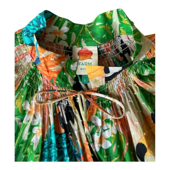 Farm Rio Helena Clip Dot Cotton Blouse Palms Parrots Print Anthropologie Sz L - Picture 6 of 12